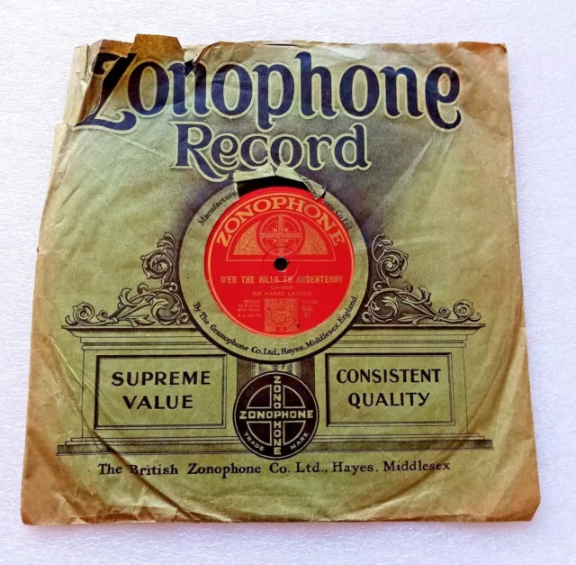 Harry Lauder  O'er The Hills To Ardentenny & 0-HI-0  10" 78RPM Record Zonophone