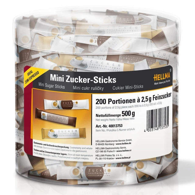 Zucker Hellma mini bastoncini di zucchero stick zucchero fine bianco 550 x 2,5 g NUOVI MHD 12/25