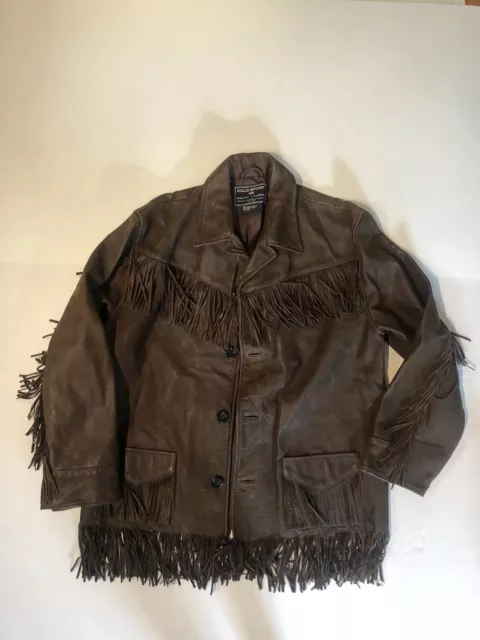 RALPH LAUREN Polo Sport  Brown Leather FRINGED Western RODEO Jacket Large