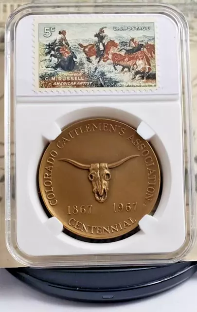 Colorado Cattlemen's Association 1867 - 1967 Centennial Bronze Medal with Stamps