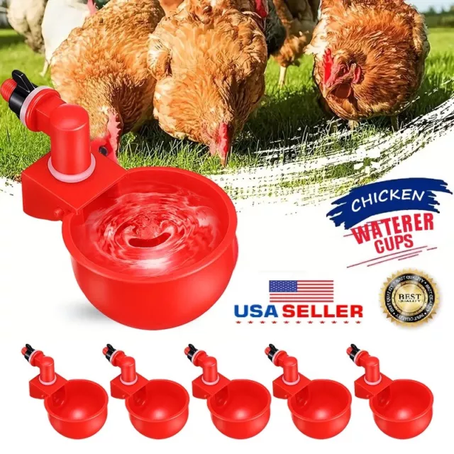 6× Chicken Automatic Watering Cups Drinker Waterer for Duck Quail Hen Poultry US