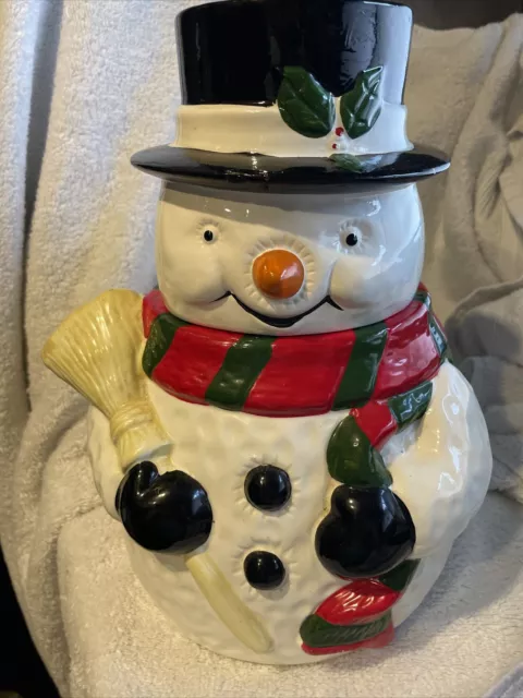 Ceramic Frosty The Snowman Cookie Jar Vintage OGGI USA Christmas Kitchen Decor