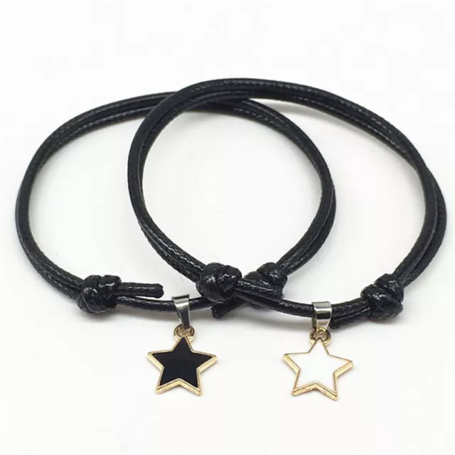 2pz/set Braccialetti Moda Coppia Braccialetti Corda Nera Stella Cuore Bracciale Sp