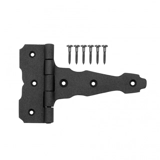 Black Cast Iron  Modern T Strap Hinge 6" L Door and Gate with Screws