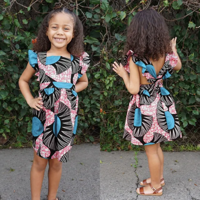 Toddler Kids Girls African Traditional Style Fly Sleeve Backless Dress 9 Dresses