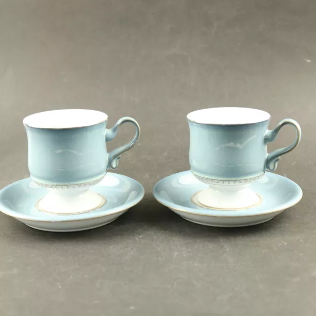 Denby Pottery Castile Stoneware 2x Blue Cups & Saucers