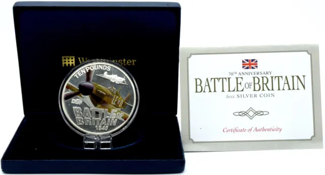 5oz Silver Coin 2010 Battle Of Britain Memorial £10 Guernsey BOX + COA