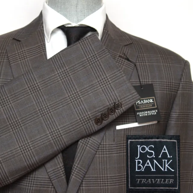 46L Jos A Bank Men’s Blazer Sport Coat Jacket 100%Wool Brown Plaid C121060