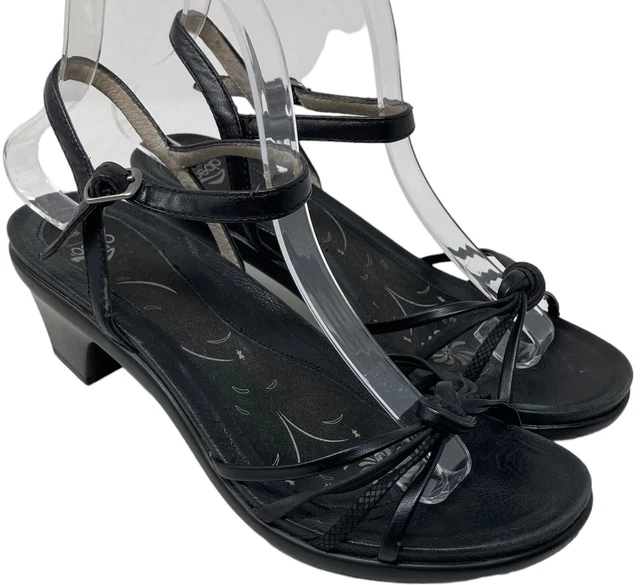 Abeo Black Leather Strappy Buckle Slip On Sandals Heel Shoes Womens US 8