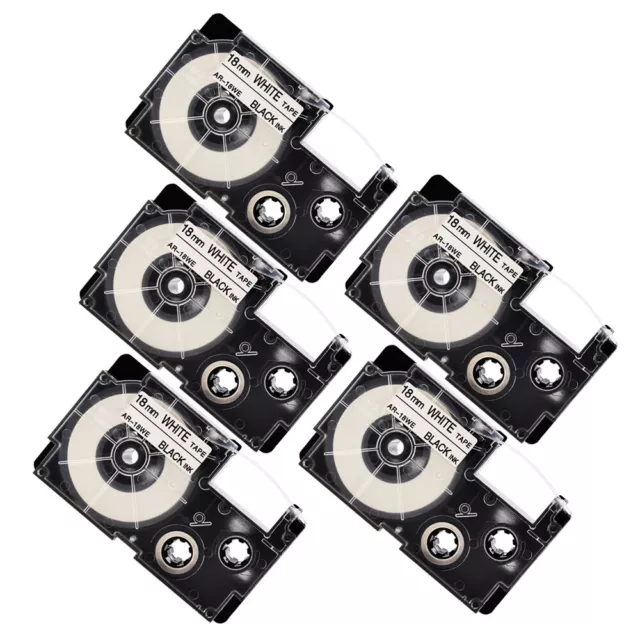 5PK For Casio Label Maker Black on White XR18WE XR-18WE EZ Cartridge Tape 18mm