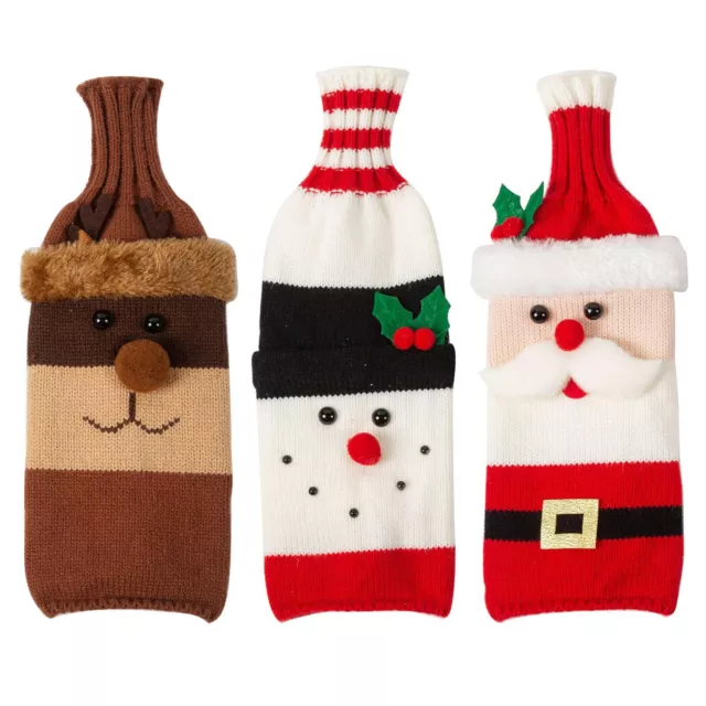 Christmas Knitted Wine Bottle Cover Plush Gift Bag Home Party Dinner Table Decor 2