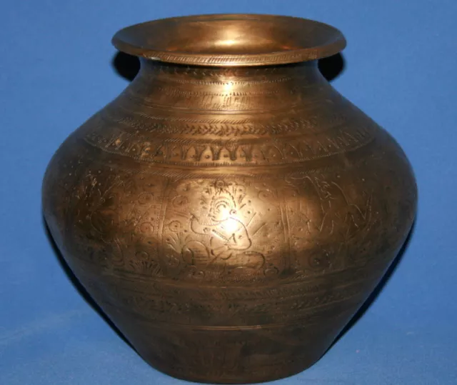 Antique Hand Made Engraved Bronze Hindu Holy Water Pot Lota