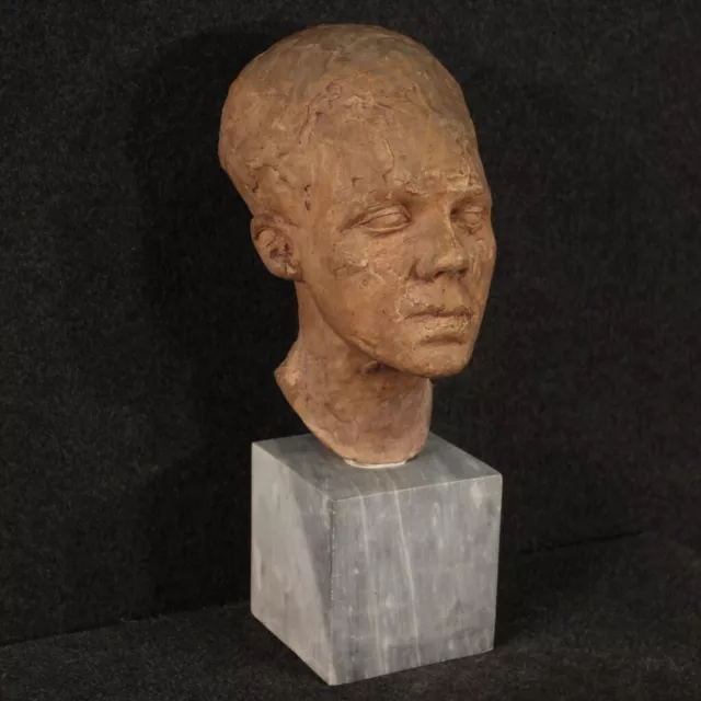 Terrakotta Skulptur mit Marmorsockel Kopf Statue Kunst Porträt 20. Jahrhunderts 3