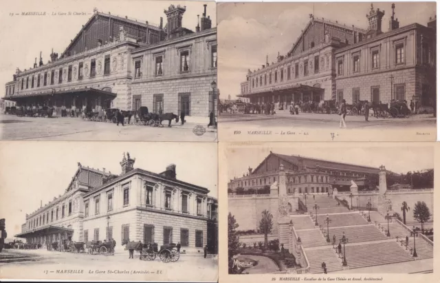 Lot de 4 cartes postales anciennes old postcards MARSEILLE gare saint-Charles