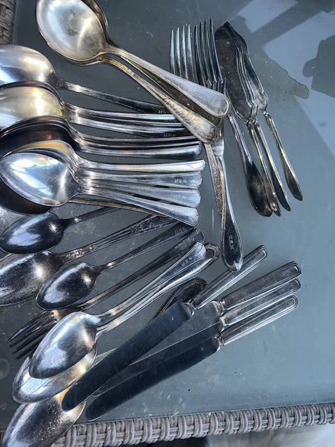 USN silverware Lot 32 Pieces Vintage Mixed Lot Nice Set Of 10 Spoons Etc