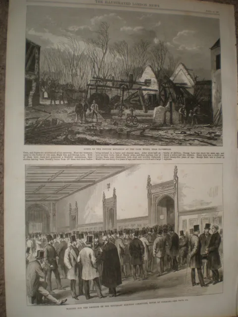 Gunpowder explosion at oake Works near Faversham 1867 print ref Y4