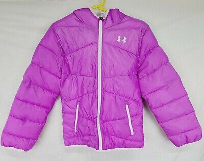 Under Armour Jacket Size YLG Prime Puffer Hooded Girls Purple Coldgear