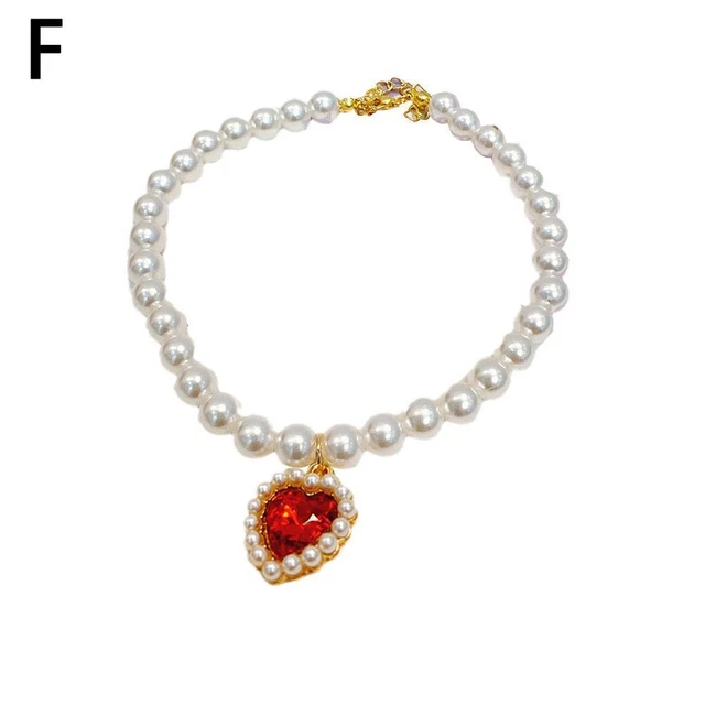 M Red Pet Dog Cat Collar Artificial Pearls Flashing Necklace Stones Neck Stra U8