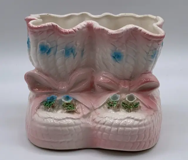 Vintage Baby Bootie Planter Vase Pink Blue Ceramic Relpo Nursery Décor SY1352