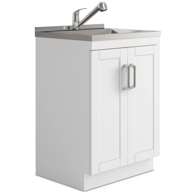 Simpli Home Kyle Transitional 24"Laundry Cabinetmfaucet And Stainless Steel Sink