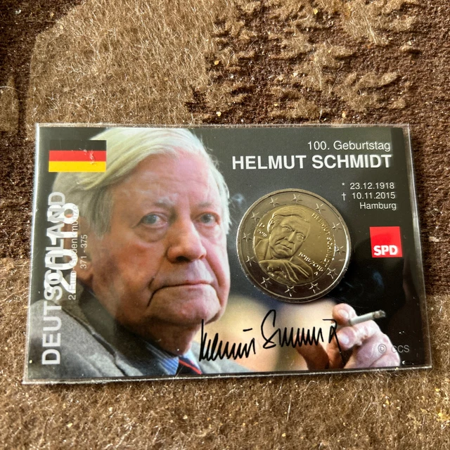 Fehlprägung 2 Euro Münze Helmut Schmidt 2 EURO COINCARD / Infokarte Deutschland 2018 100. Geburtstag Helmut