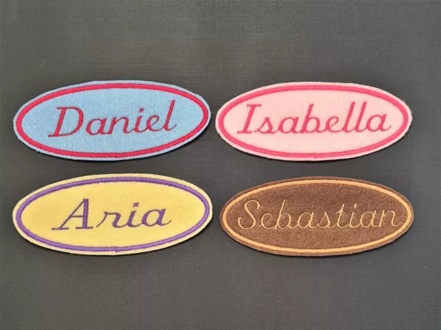 Personalised Oval Embroidered Name Patch Badge Girls Boys Iron on or sew on