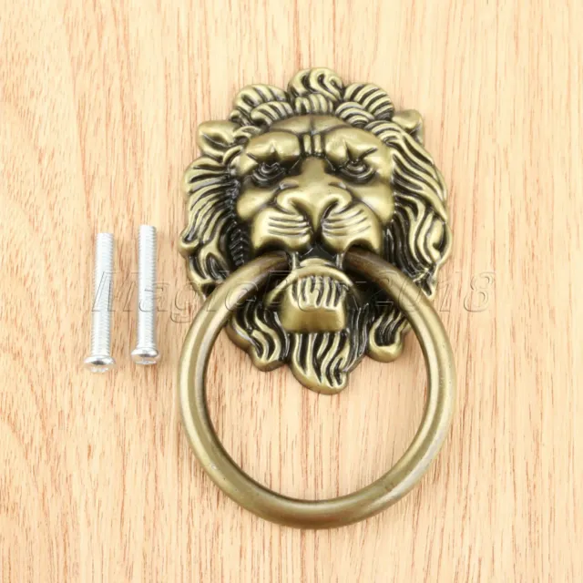Antique Bronze Lion Head Cabinet Knobs Drop Ring Drawer Door Closet Pull Handle