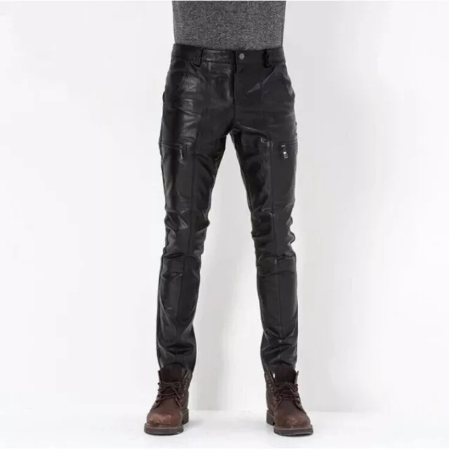 Pantalones de cuero Pantalones de hombre Pantalones Slim Biker Fit Jeans de...