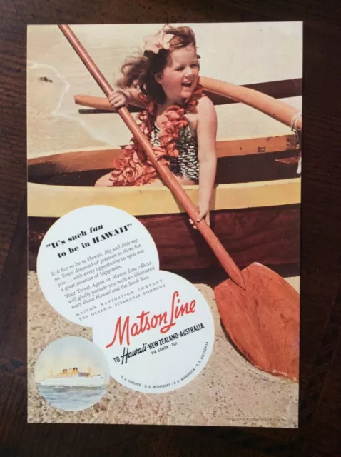 1941 vintage original ad Matson Cruise Line To Hawaii & New Zealand