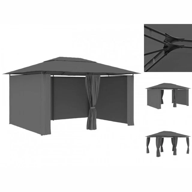 Garten Pavillon Gartenzelt Mit Vorhängen 4 X 3 M Anthrazit