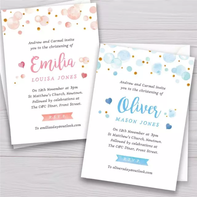 PERSONALISED CHRISTENING BAPTISM Birthday Party invitations Boy or Girl