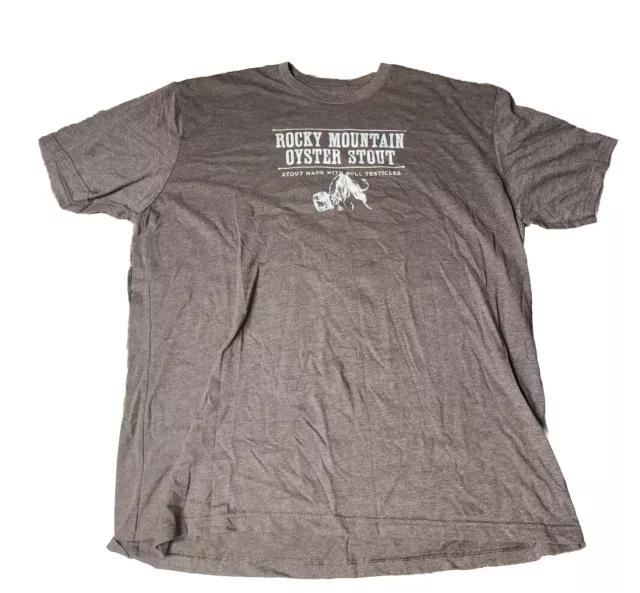 Mens XL Wynkoop Brewery Rocky Mountain Stout Bull Testicles Beer T Shirt 2 Sided