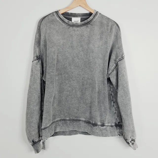 SEED HERITAGE Womens Size XS or 8 Grey Acid Wash Oversized Terry Sweater Jumper