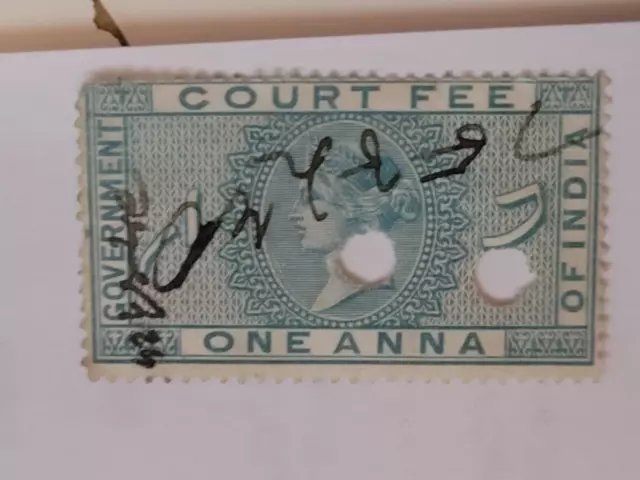 British India Queen Victoria Revenue One Anna Court Fee Rare Stamp