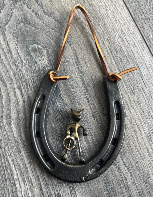 Cast Iron Horseshoe Lasso Cowboy 6.5” Western Folk Art Wall Decor Diamond Pony