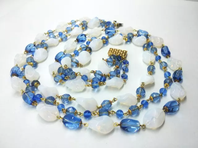 Сollier en pâte de verre opale antique costume jewelry glass necklace