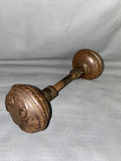 Vintage Ornate Raised Pattern Metal Door Knob Set Handle Victorian