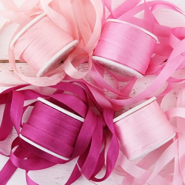 Juego de cintas de seda Threadart 7 mm - tonos rosados - colección de 4 carretes - carretes de 10 M