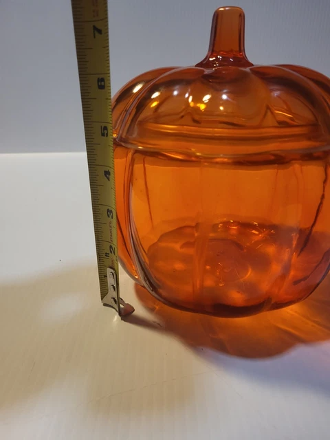 Vtg ANCHOR HOCKING ORANGE Glass PUMPKIN JAR 70oz. 7” ~ Cookie Jar ~ Candy Dish