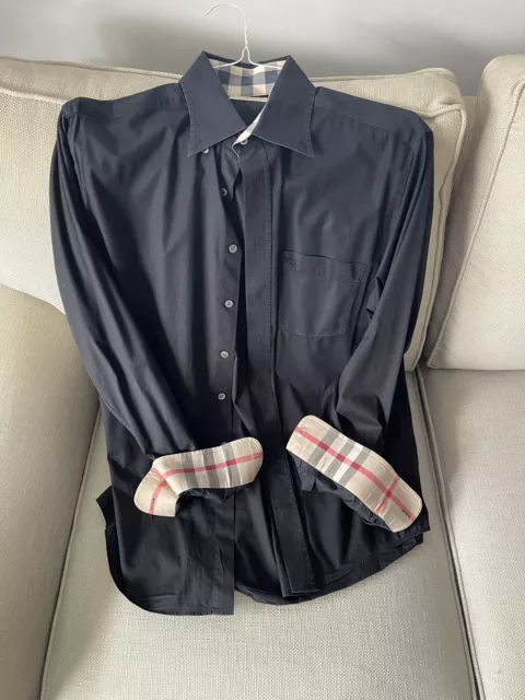 Burberry Brit Button Up Shirt Sz M Black Nova Check Flip Cuff