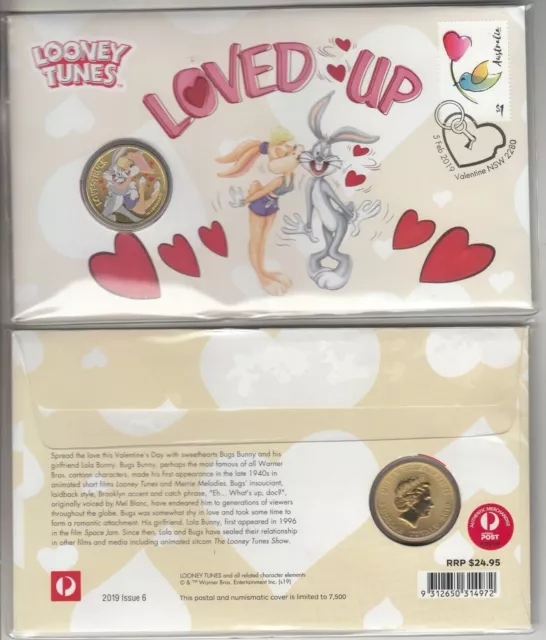 2019 LOONEY Tunes Loved Up PNC with coloured $1 coin - Valentine NSW RRP $24.95