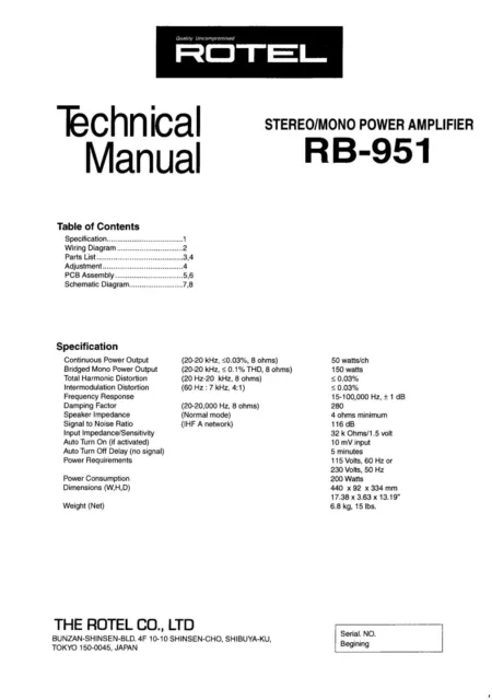 Service Manual-Anleitung für Rotel RB-951