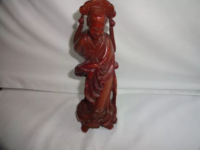 Vintage Hand Carved Wooden Chinese Sage Figure 21 cm x 7 cm
