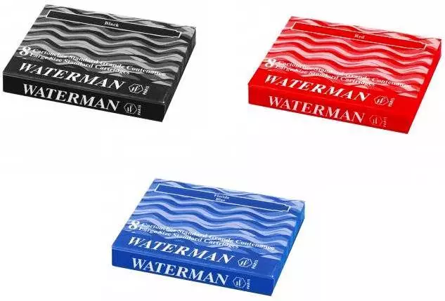 Waterman Paris Ink Cartridge Pack of 8 Pcs each Black / Florida Blue / Red