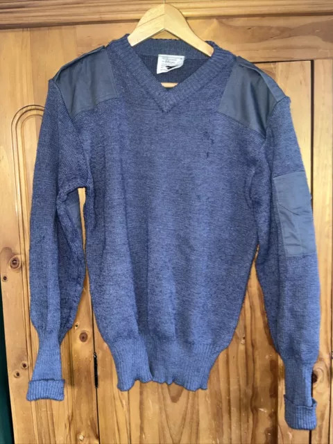 RAF Blue Wool V-Neck Jumper Fine Knit Genuine Issue Surplus Pullover