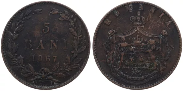 Romania - Romania 5 Bani 1867 - Copper, 5g, Ø 25mm Km#3