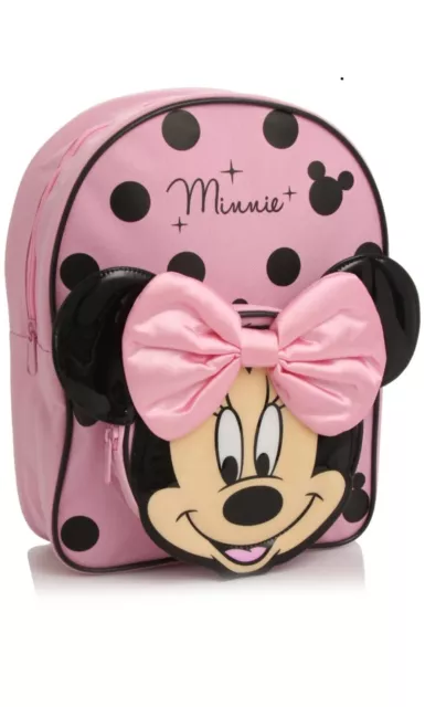 Official Disney Minnie Mouse Bow Backpack Rucksack Back To School Pink Girls Bag