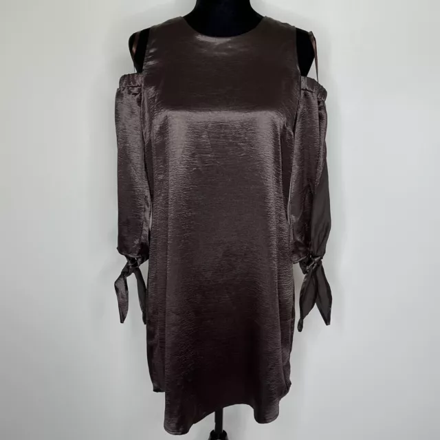 Love Fire Cold Shoulder Dress Womens Size Medium Bronze Satin New