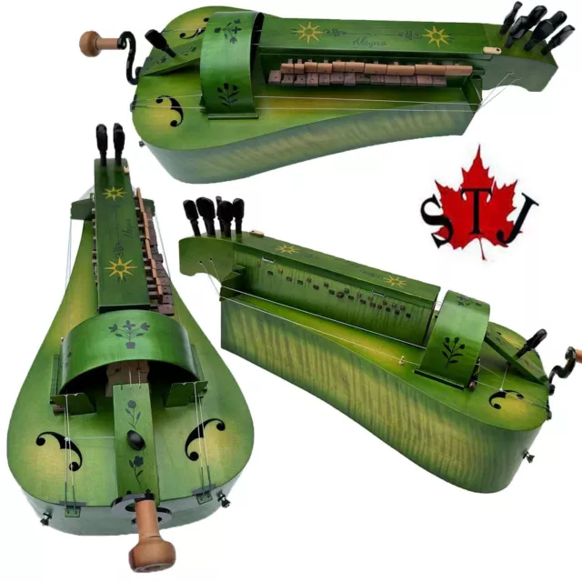 Green color Maple wood 6 strings 24 keys Hurdy Gurdy,pretty drawing.Good Sound