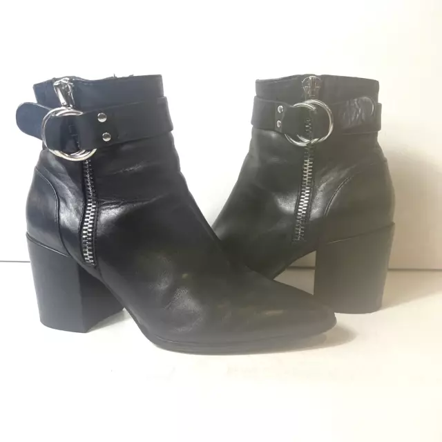 Steven by Steve Madden Womens 7.5M Black Leather Ankle Chunky Heel Studded Boots